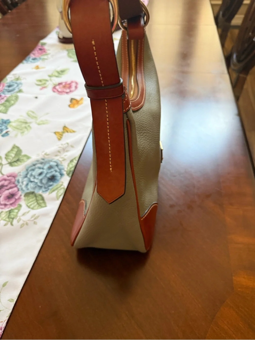 Dooney & Bourke Taupe and Brown Pebbled Leather Shoulder Bag